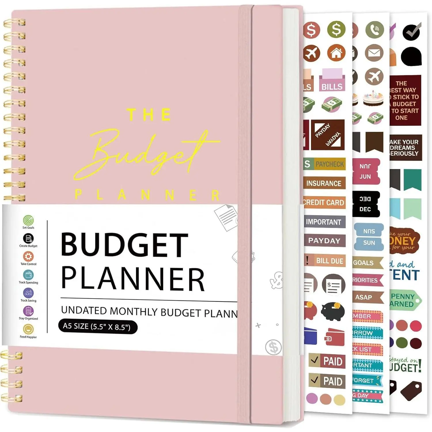 Budget Planner Ledger Account Book Monthly Expense  & Bill Organizer 5.5" x 8.5", Control Your  to Manage Your Finances - Pink