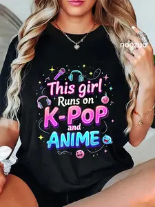 100% Cotton This Girl Runs On K-pop And Anime Cute Fan T-Shirt