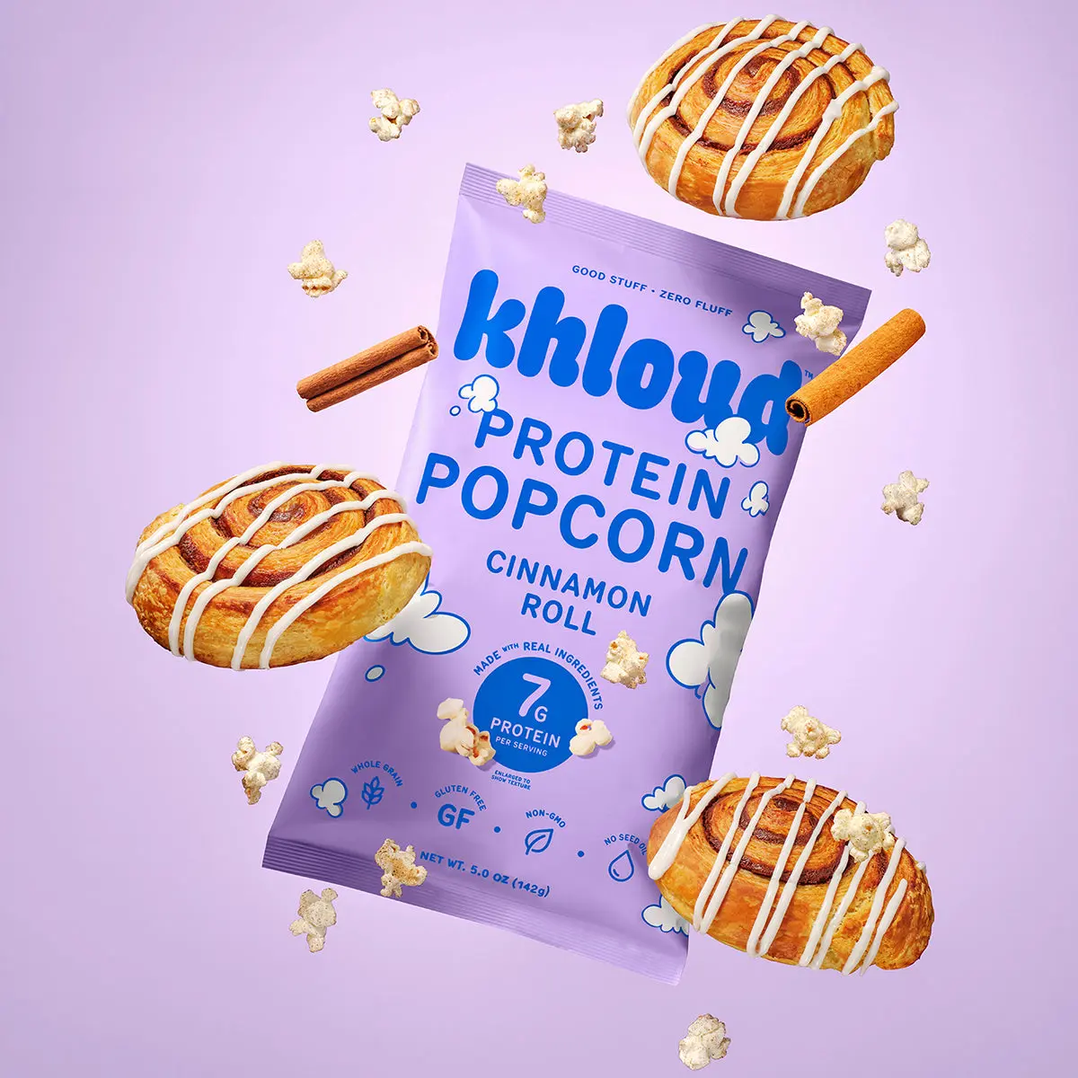 Cinnamon Roll Khloud Protein Popcorn by Khloe Kardashian | 7g of Protein Per Serving | No Seed Oils | Gluten-Free | Available in 4pk or 12pk