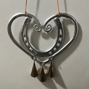 H 13” X W 12” Metal, Steel, Silver, Heart and Horseshoe Wall Art.  Living Room, Bedroom, Hall Way, Kitchen, Door, Fence, Garage, Window