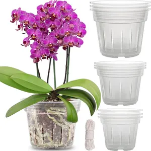 Orchid Pot, 9 Pack Orchid Pots with Holes, 3 Each of 4.8, 5.7 and 6.4 Inch Clear Flower Planter for Repotting, Plastic Slotted  Planters Indoor Outdoor