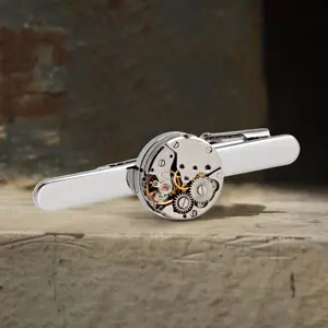 GTHIC Steampunk Watch Movement Brass Tie Clip Personalized Accessories Jewelry for Men