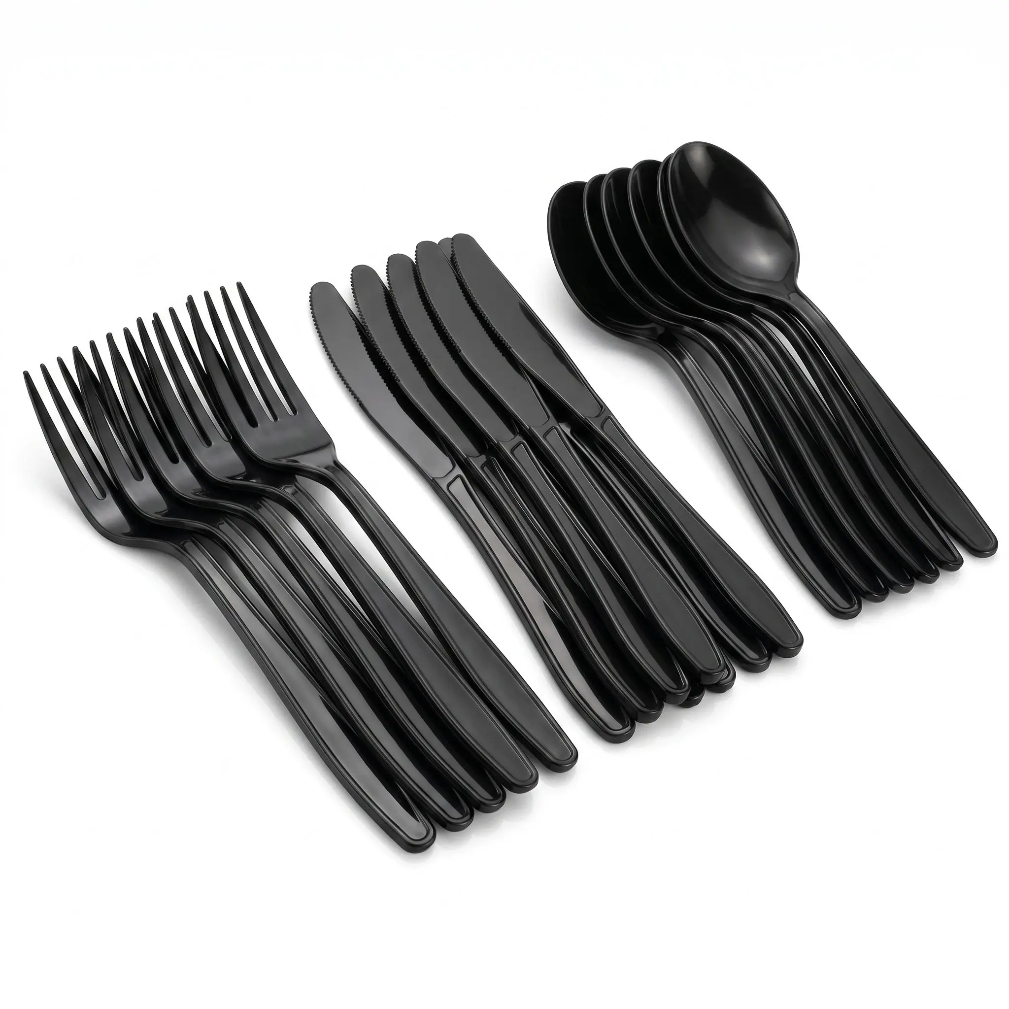 Jet Black Assorted Plastic Cutlery Set - 24 Pieces - 7.5 in.