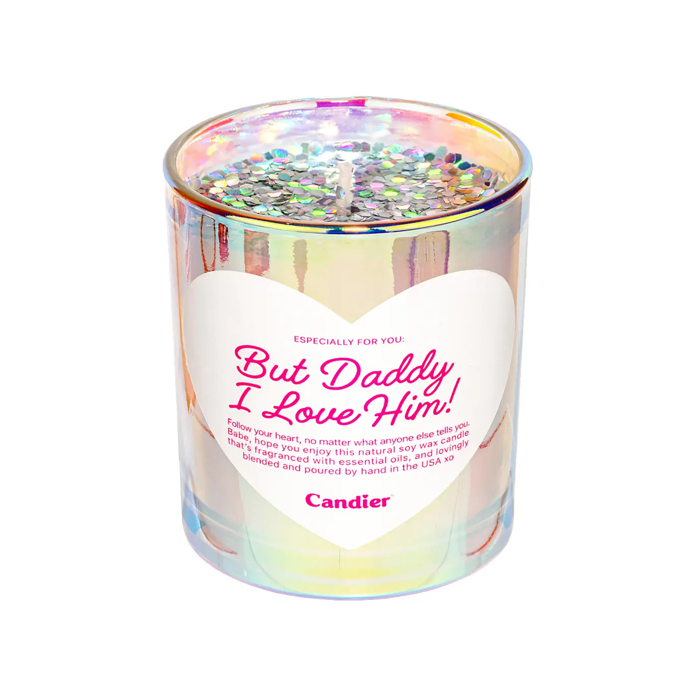 BUT DADDY I LOVE HIM Luxe Scented Candle by Candier - Sweet, Floral, and Oceanic Aroma, Plant Based Eco Glitter