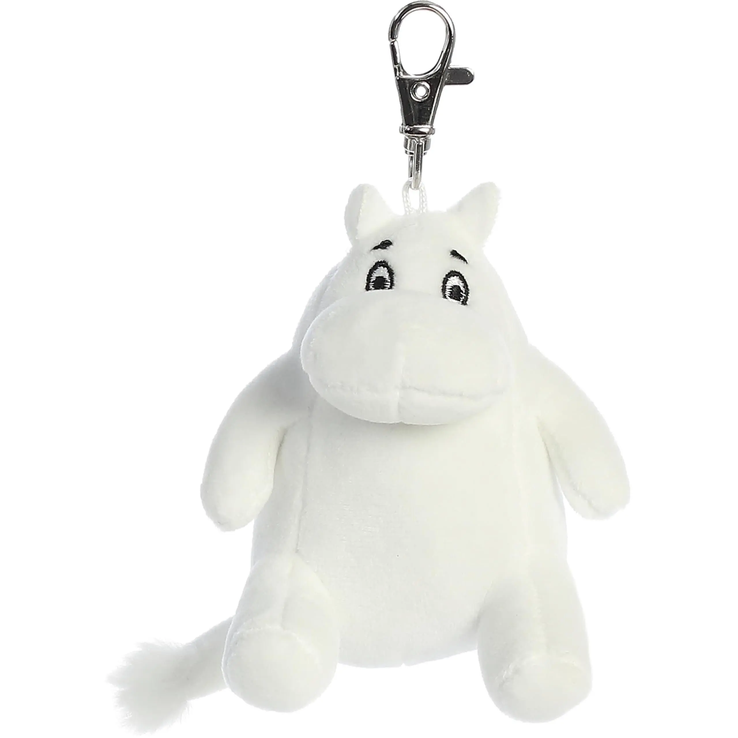 Aurora World Moomin Officially Licensed Clip-On Plush Stuffed Animal with Metal Lobster Clasp Keychain, Soft Seated Moomin Figure, White, 3.5 Inches