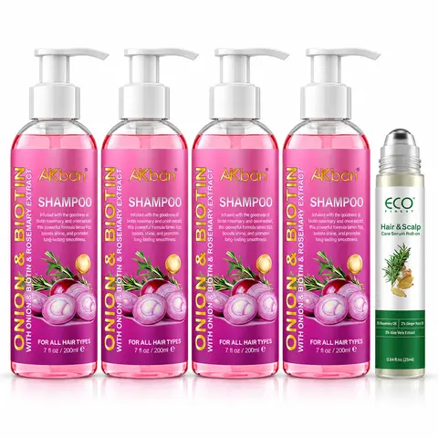 Buy 1 Get 1 Free | AKBAN Onion Biotin Shampoo Set with Rosemary Blend Hair Oil, Hair Growth & Repair