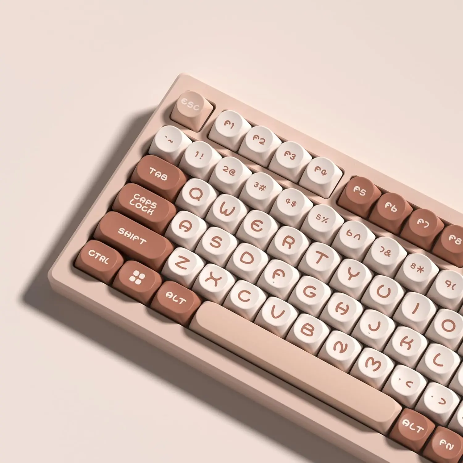 PBT Keycaps - MOA Keycaps,Brown/Beige Keycaps 60 75 Percent, Custom Key caps Double Shot, 130  Keyboard Keycap Set for , 75%, 65%, 60% Keyboard(only keycaps)