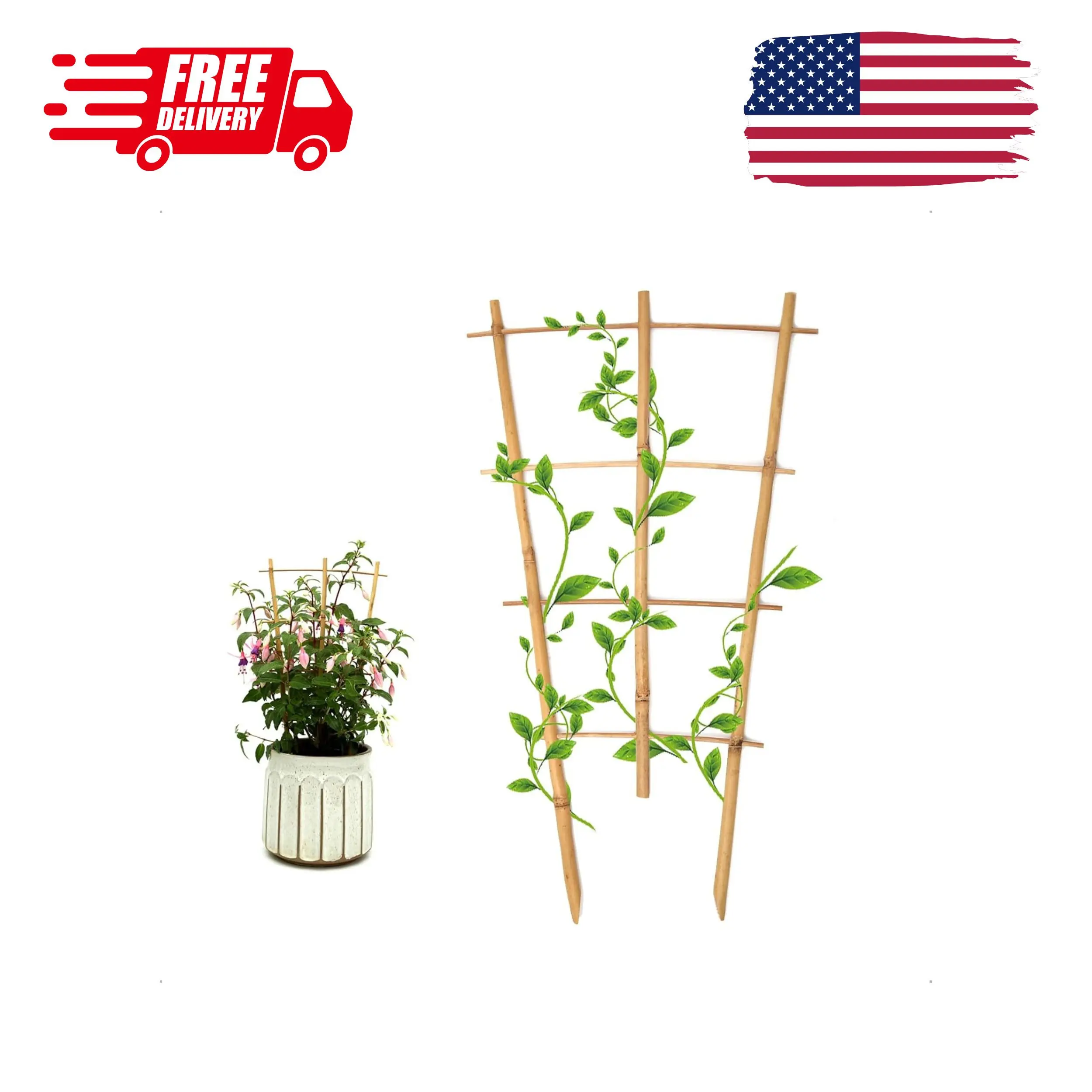 3Pack Bamboo Trellis 16 Inch Fan Shaped Small Plant Trellis