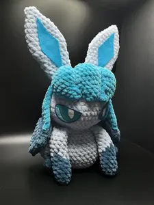 Handmade Crochet Ice Kitty with Machine Embroidered Eyes