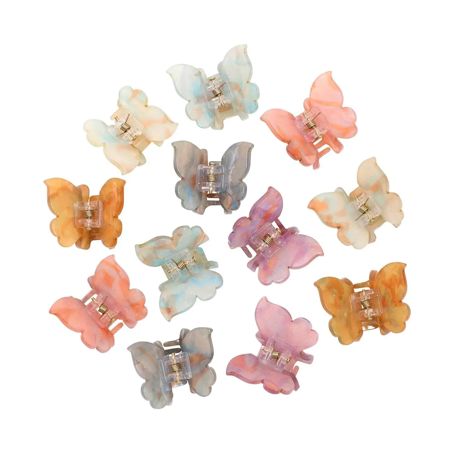 Sequins Butterfly Hair Clips - 12 count Small Clamps for Thin Hair Styling Accessories, Classic Claws for Women &