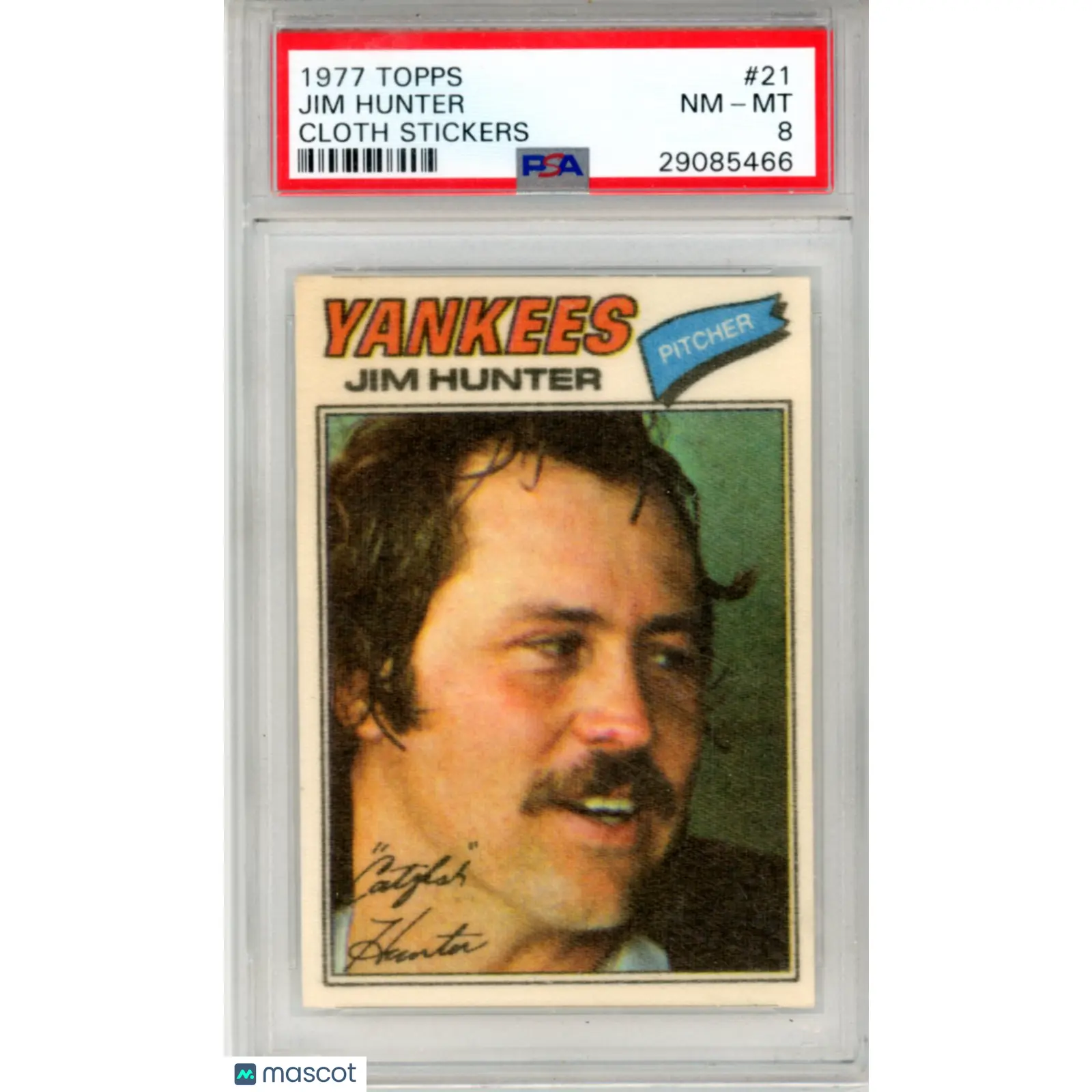1977 Topps Cloth Stickers Jim Hunter Cloth Stickers #21 PSA 8