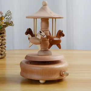 Carousel Music Box Retro Wooden Carousel Music Box Handmade Carousel Horse Music Box Beech Wood Rotating Carousel Music Box with Cute Carved Horses Beautiful Music for Gifts Decorations 11×11×16cm