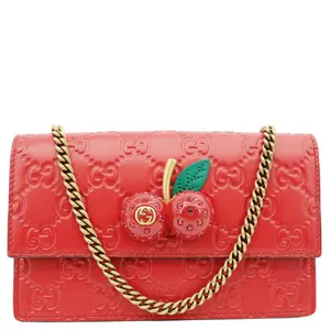 Pre-owned GUCCI Leather Crossbody Bags Cherry Mini GG Chain Wallet Crossbody Bag Red 481291