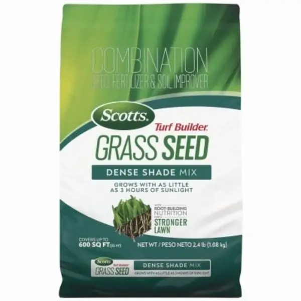 Scotts Turf Builder Dense Shade Grass Seed Mix (107295), 2.4 lbs, Low Light Lawn Growth with 3 Hours of Sunlight, Root-Building Nutrition for Stronger Lawns