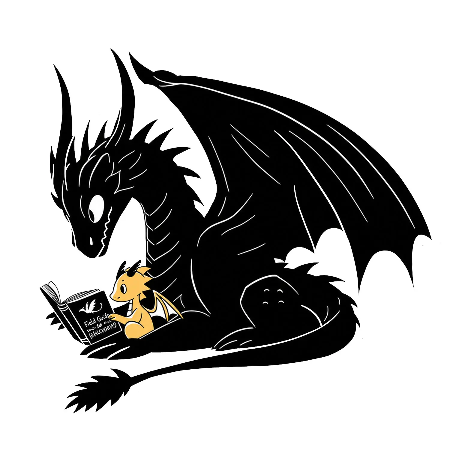 Reading Dragon Sticker, Cute Fantasy Black Dragon and Baby Dragon Decal for Laptop, Water Bottle, Notebook, Car Window, Kindle Case, Book Lover Gift Decor