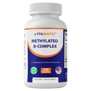 Vitamatic Methylated B-Complex Vitamins – 240 Capsules | Includes Methyl B12, L-5-MTHF Folate, Choline, Inositol, B1, B2, B3, B5, B6, Biotin | 10 in 1 B Complex Supplement | Made in USA