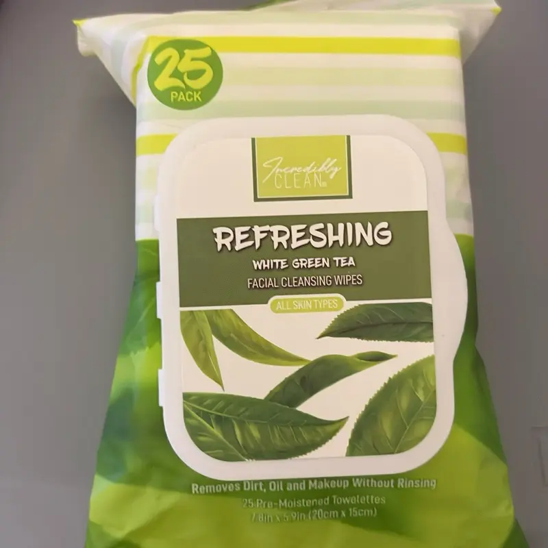 Freshly Clean Refreshing White Green Tea Facial Wipes 25cnt for All Skin Types - Incredibly Clean & Convenient Daily Cleansing