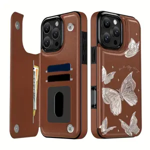 Shockproof Wallet Case with Card Holder - Dreamy Butterfly Design for iPhone 17/16/15 Pro Max 14 Plus/13/12/11 Pro/Air