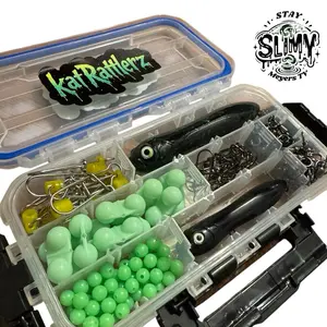 KatRattlerz Meyers TV Rig Tying Tackle Kit 114 Pieces with Bead Floats Swivels 3 Ways & Rattles in Clear Waterproof Storage Box