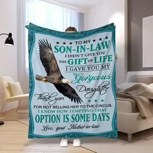 Eagle Print Flannel Blanket for Son-in-Law - Warm, Soft, All-Season Cozy Throw with Humorous Mother-in-Law Message, Perfect for Home Decor, Sofa, Office, Camping & Gifts, Christmas Gift Blanket| Humorous Blanket| Plush Texture, Eagle Decor