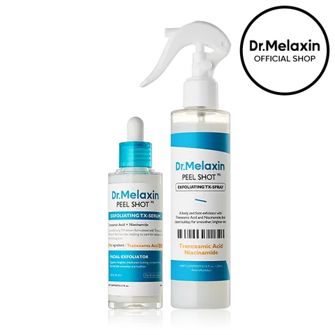 [Dr.Melaxin Official] Peel Shot TX Face & Body Exfoliating Duo, 2-Piece | TX Serum + TX Body Spray | Tranexamic Acid & Niacinamide Gentle Peeling for Dark Spots & Smooth Skin | Korean Skincare