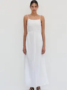 Claire Dress - White 100% Linen Minimalist Style Spaghetti Strap Maxi Dress for Women - Hand Washable & Lay Flat Dry
