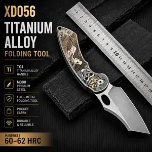 Mulight EDC XD056 Pocket Tool - M390 Edge, Titanium Handle, Frame Lock, Thumb Stud, Top Flipper, Bearing Pivot System, Everyday Carry Camping & Hiking Tool, Multifunctional Tool Set