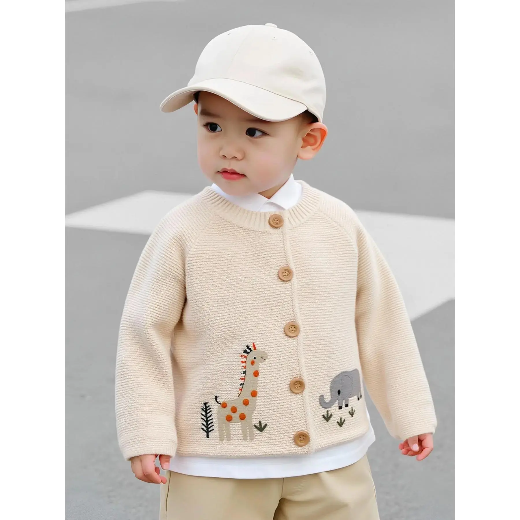 (New)Autumn Cute Embroidered Round Neck Cotton Button Front Cardigan, Knitted Sweater Outerwear for Boys & Girls, Adorable Fall Fashion, Adorable Boys' Cardigans, Cutie Boys' Cardigans
