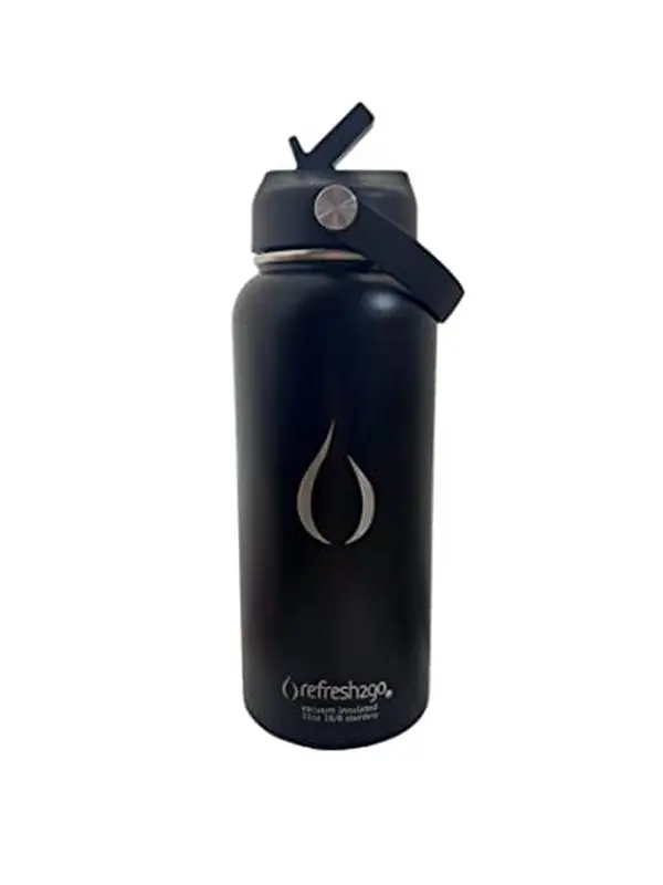 Refresh2go Excursion Insulated Stainless Steel Filtered Water Bottle 32 ounce, Black