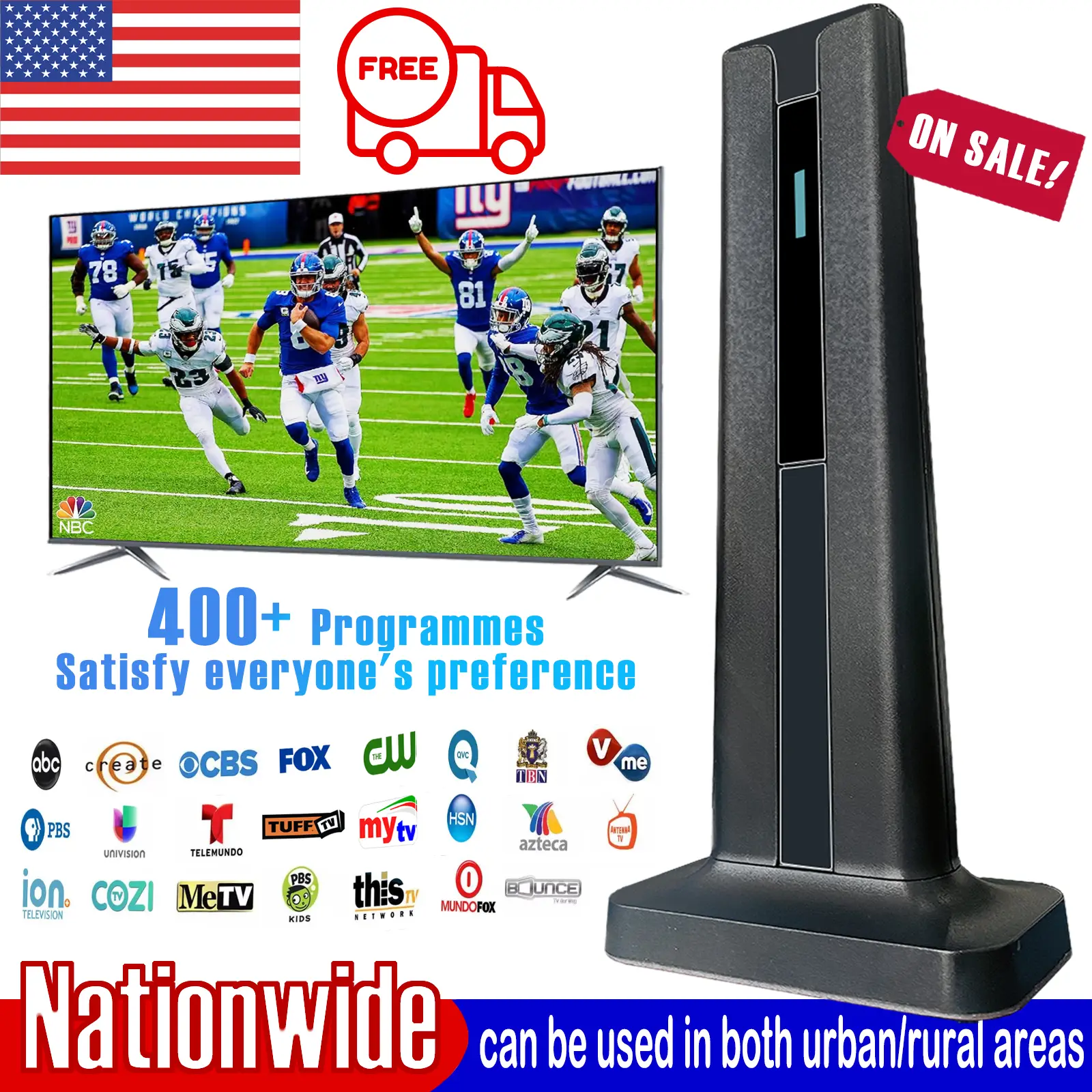 TV Antenna – Compact Indoor 4K HDTV Digital Antenna for Smart TVs, Easy Setup, Strong Signal Reception for Apartments, Bedrooms, Living Rooms & Small