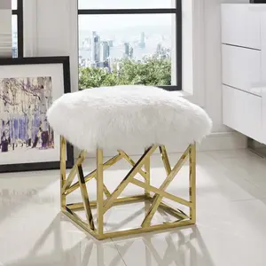 Modway Intersperse Sheepskin Ottoman in Gold White