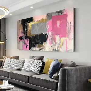 Modern Abstract Canvas Wall Art - Pink and Black Geometric Design, Framed Print for Living Room, Bedroom or Office Decor, High Quality Wooden Frame, Vibrant Ink on Canvas, Indoor Wall Hanging, Living Room Decor |   Modern Canvas Print |   Textured Paintin