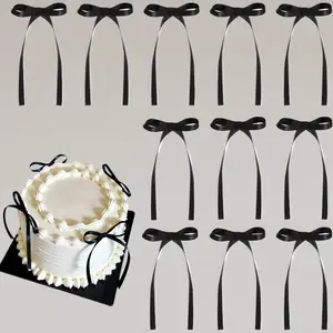 30-Pack Black Ribbon Bow Cake Toppers: Coquette Theme Cupcake Decorations, for Wedding, Baby Shower, Bachelorette & Graduation Parties