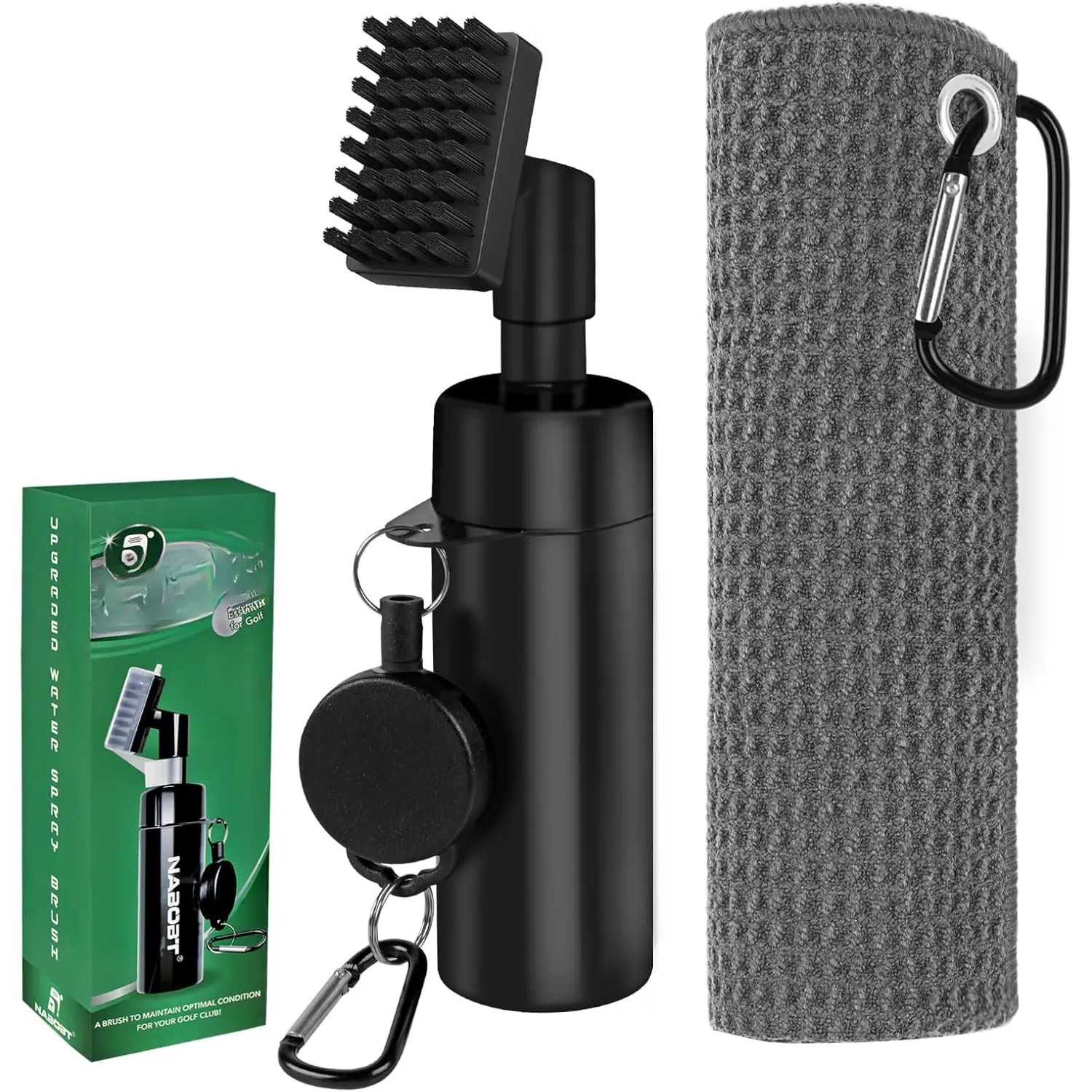 Golf Towel and Brush Set,  Golf Towel(16x16 inch) & Splash Golf Club Cleaner Brush Set, Retractable Clip Golf Cleaner Brush & Super Absorbent Microfiber Towel, Golf Accessories for Men