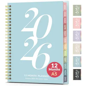 2026 Planner Weekly and Monthly, Jan - Dec 2026, 6.3" x 8.4", Small Agenda Planner for Women, Aesthetic Calender Planner with Spiral Bound, Month Tab, Flexible Cover for School, Office (A5, Blue)