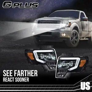 Fit For 2009-2014 Ford F150 Dual LED Projector Clear Black Headlights Left+Right G-PLUS