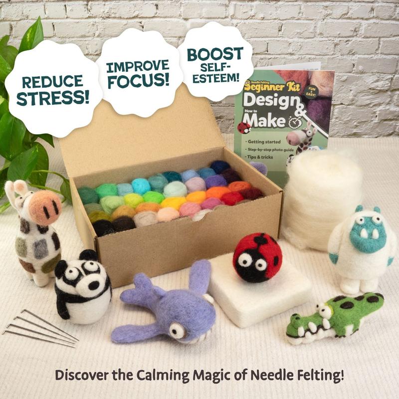 Beginner Needle Felting Kit – Woolbuddy Wool Roving Craft Set for DIY Felt Creations