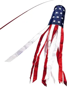 American 40 Inch Windsock, Stars & Stripes USA Patriotic Decorations - Embroidered Stars, 3.3 Feet Lightweight, 6 Inches Diameter, Made of Polyester