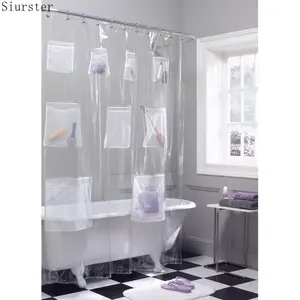 special offerClear PEVA Shower Curtain with 9 Mesh Storage Pockets, 70" x 72", Zenna Home Mesh PocketsPromotion