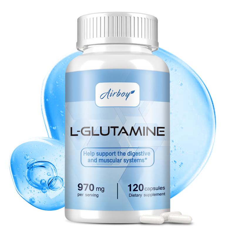 Airboy - L-Glutamine Supplement - For the Muscular System - 120 Vegetarian Capsules - Gluten-Free, Dairy-Free