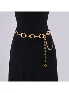 Versatile Gold Hollow Circle Waist Chain | Stylish Single-Layer Metal Skirt Accessory | Fashion Circle Belt | Boho Style Belt