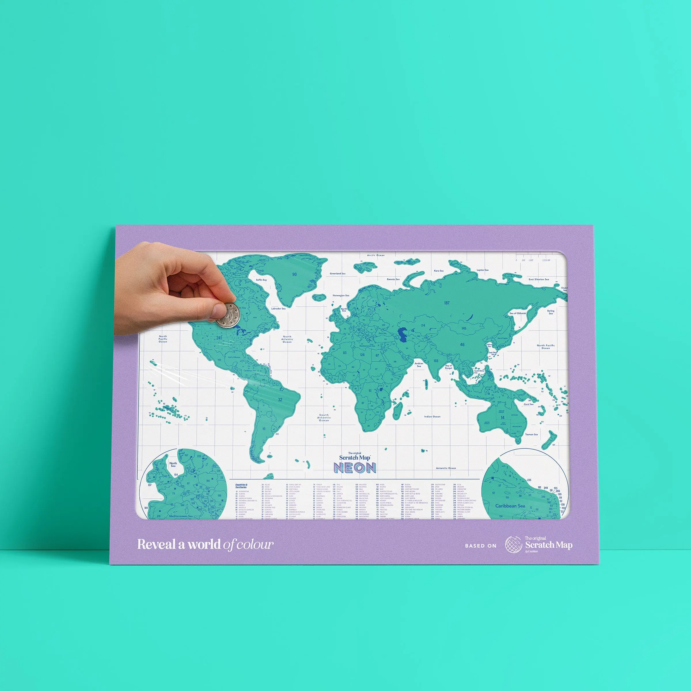 Luckies Scratch Map - Neon Green Scratch Off World Map - World Travel Maps Frame - Countries Visited Maps - Scratchable Foil Poster - US & Australian States