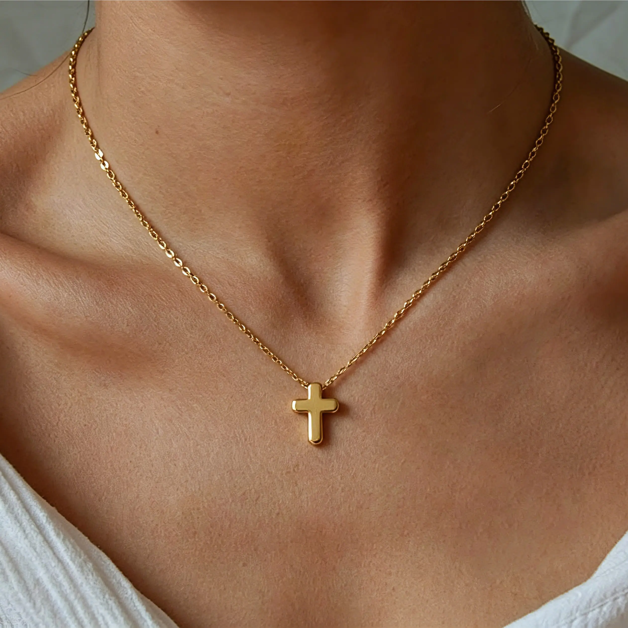 Cross Necklace for Women, Dainty 14 K Gold Plated Small Cross Pendant Necklace Simple Gold Cross Necklaces for Women Trendy Faith Jewelry Gift