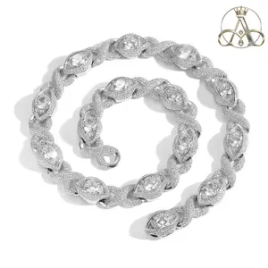 Aurelia Crest Hip Hop Jewelry 15MM Gold Filled Diamond Infinity Link Bracelet Necklace Set Iced Out  Eyes Infinity Cuban Necklace