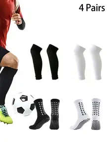 4 Pairs Men Women Game Training Sports Football Equipment Non-slip Football Socks Soccer Socks Fitness Socks Comfortable Durable Sports High Quality Elastic, Athletic Socks