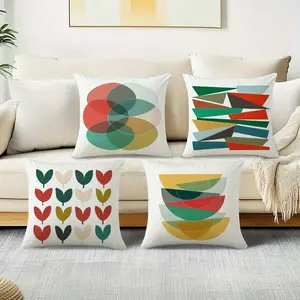 Bohemian Geometric Stacked Circles Abstract Shape Decorative Coordinated Decoration Pillow Covers, 4 Piece Set No Insert, Hidden Zipper, Easy Wash, All Seasons