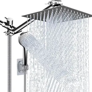 High-Pressure Shower Head Set, Shower Jets System, 10 Inch Fixed Spray, Adjustable Arm, 5 Handheld Settings, Long Hose, Low Water Pressure, Bathroom Accessories, High Pressure Showerhead