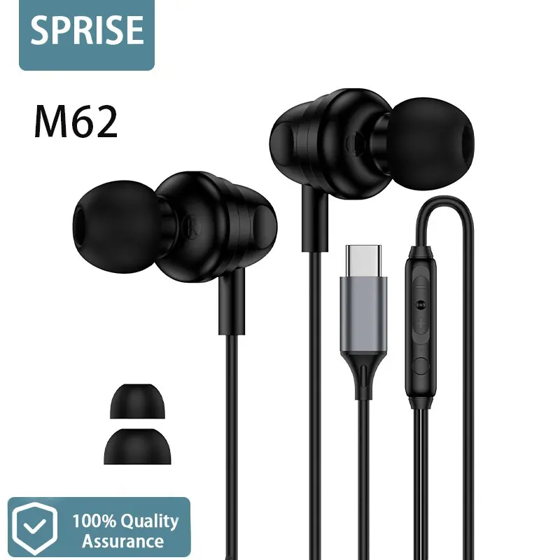 M62 USB C Wired In-Ear Headphones with Microphone Volume Control, HiFi Stereo Sound, Metal Design, Compatible with Android, Samsung Galaxy and iPhone, Headset