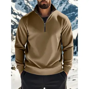 Men's Half-Zip Pullover, Light Sweatshirt with Contrast Lining, Stand-Up Collar, Ribbed Cuffs & Hem, Athletic Fit, Perfect for Transitioning from Mountain Hikes to Urban Commutes, Functional Style & Modern Comfort(Sheets)