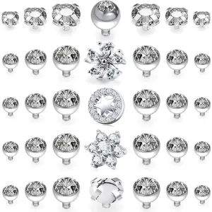 14G Grade 23 Titanium Dermal Piercing Tops  Dermal  Internally Threaded Clear  Heart Flower  Dermal Tops Piercing  for Women Men 35 count
